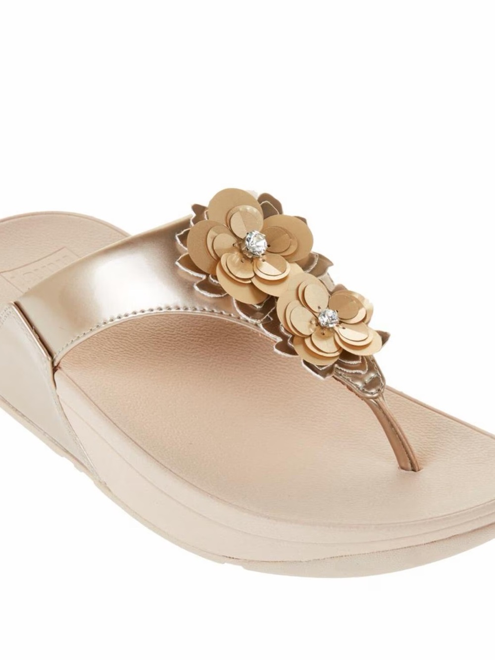 FitFlop Lulu Flower Metallic Toe Post Sandals Women’s 8 Platino Gold Floral